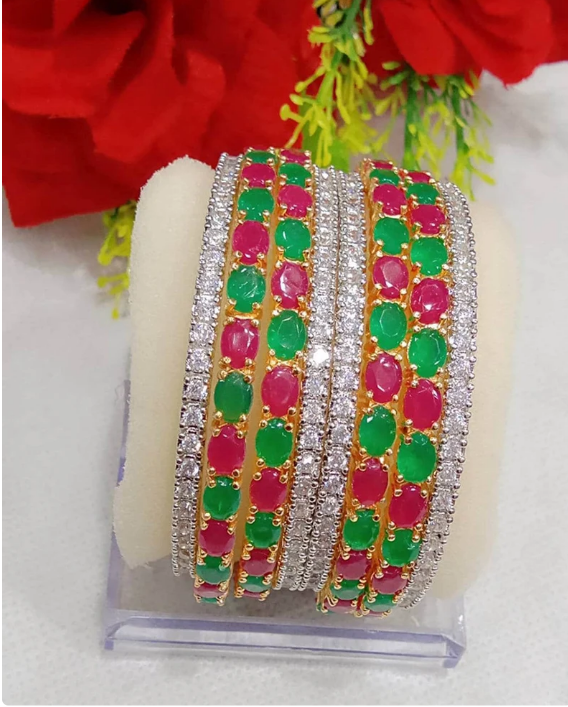 Traditional  Gold Plated Ruby Beads Bangle set