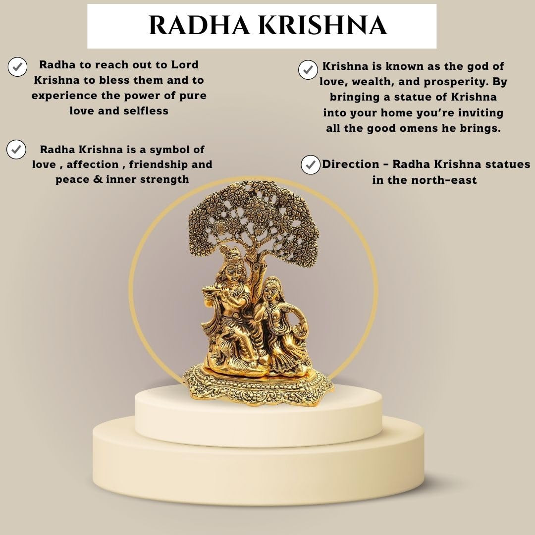 INTERNATIONAL GIFT Golden Metal Radha Krishna Statue Oxidized Finish