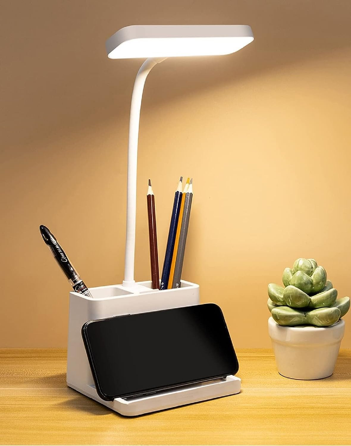 SaleOn Rechargeable 3 Color Light Desk Lamp<6 Month Waranty>Study-Table-Touch Lamp with Pen Mobile Holder Adjustable Reading Lamp Student Eye Care Protection Non Flickering Warm Light, LED, Plastic