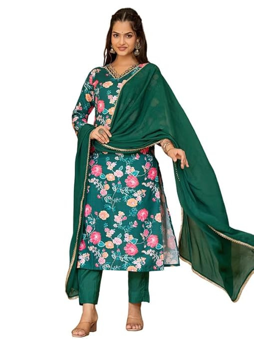 Vaamsi Women's Floral Straight Printed Kurta Pant With Dupatta