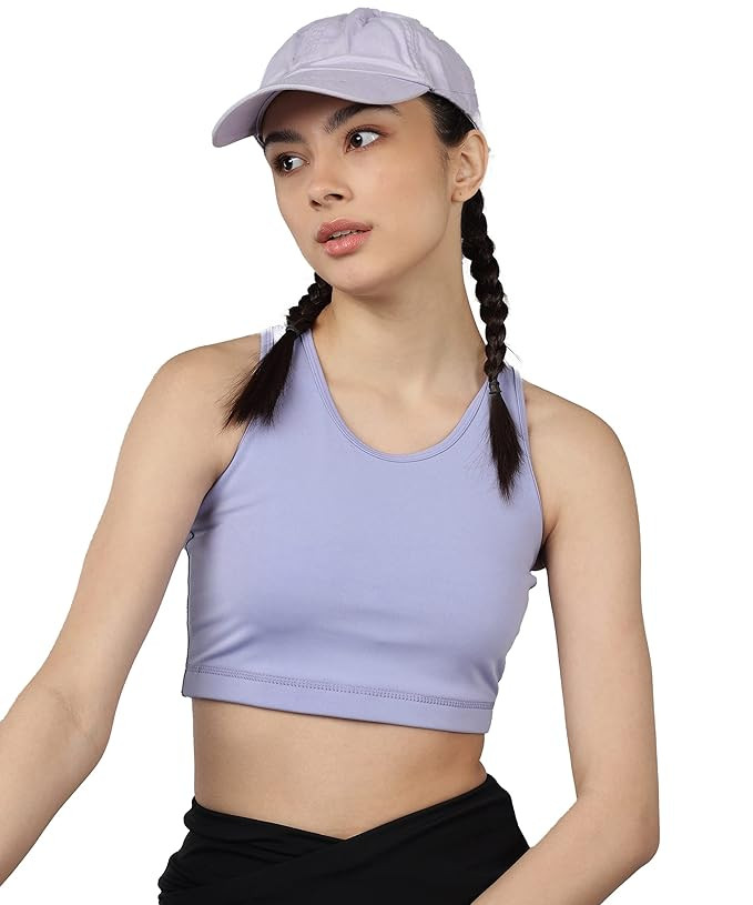 Rock Paper Scissors Premium Seamless Non-Padded Slip On Sports Bra Cross Back Bra High Impact Workout Black Bras Activewear Sports Bra Lavender