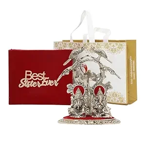 INTERNATIONAL GIFT Silver Plated Laxmi Ganesh Tree Idol Oxidized Finish with Best Sister Ever