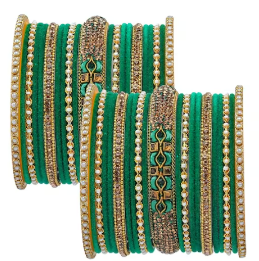 Handcrafted Mehendi polish with moti Studded  Bangles