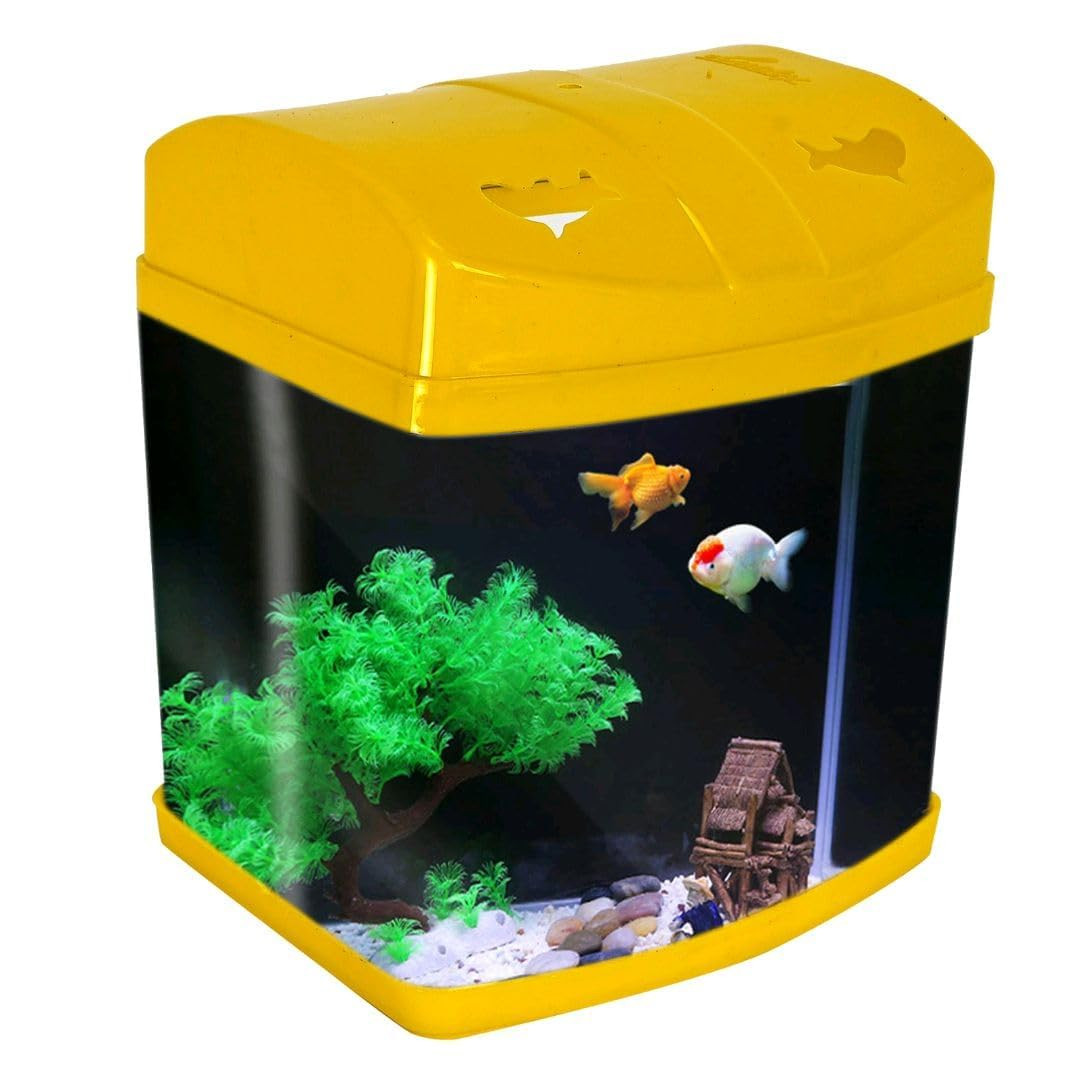 Rizopets Mini Aquarium Fish Tank | Breeding Tank for Betta Fish | Suitable for Home Decoration, Office, & Living Room Decoration (16x18x14 cm) (Yellow)