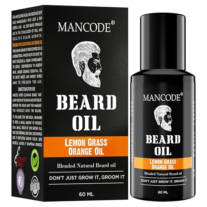 Mancode Beard Growth Oil for Men - 60ml More Beard Growth, With Lemon Grass & Orange Oil Natural Oils including Vitamin E, Nourishment & Strengthening, No Harmful Chemicals