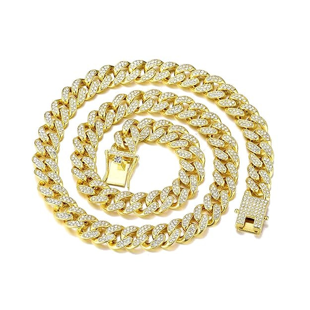 Fashion Frill Stylish MC Stan Chain For Men Boys Cubic Zirconia Studded MIami Cuban Link Chain Necklace Gold Silver Chains For Men Boys Ice Rhinestone Hip hop Stylish Rapper Chains Jewellery