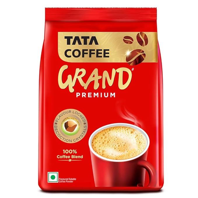 Tata Coffee Grand Premium Instant Coffee | 100% Coffee Blend | With Flavour Locked Decoction Crystals| 100g Pouch