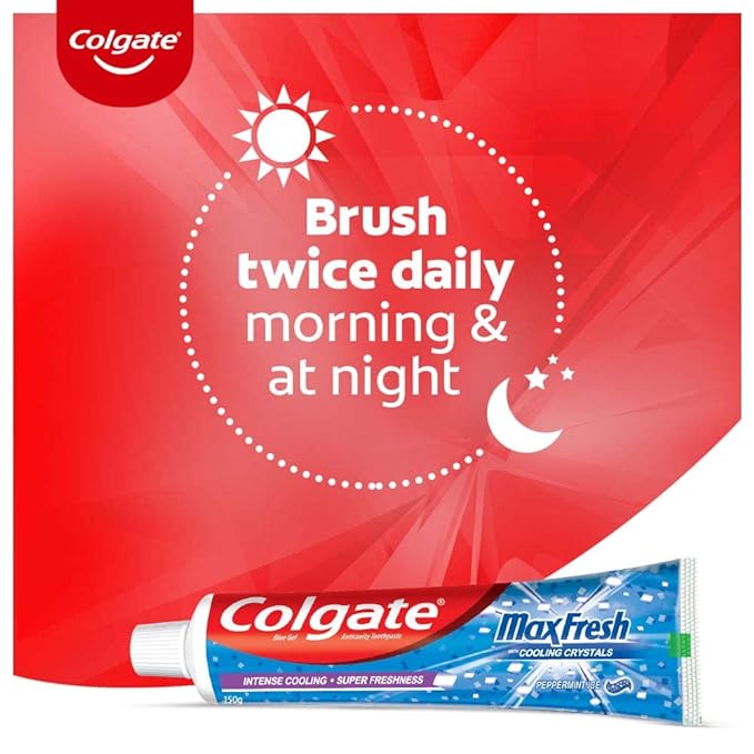 Colgate MaxFresh 300g (150g x 2, Pack of 2) Toothpaste, Blue Gel Paste with Menthol for Super Fresh Breath (Peppermint Ice, Saver Pack)