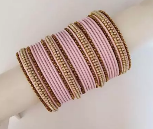 Beautiful silver Plated pink colour stone craft Bangle set