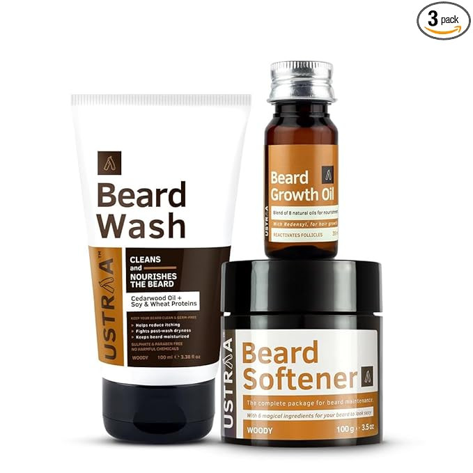 Ustraa Beard Lover's Pack - Gift for Men | Beard Growth Oil - Boosts Growth with Redensyl | Beard Wash - for deep cleansing | Beard Softener - for nourishment & shine