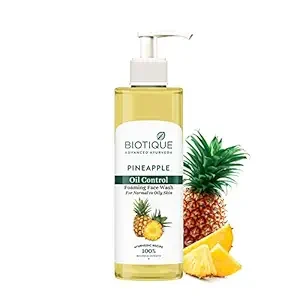 Biotique Pineapple Oil Control Foaming Face Wash | Hydrates dry skin | Eliminates Excess Oil | Evens Skin Tone | 100% Botanical Extracts | Suitable for All Skin Types | 200ml