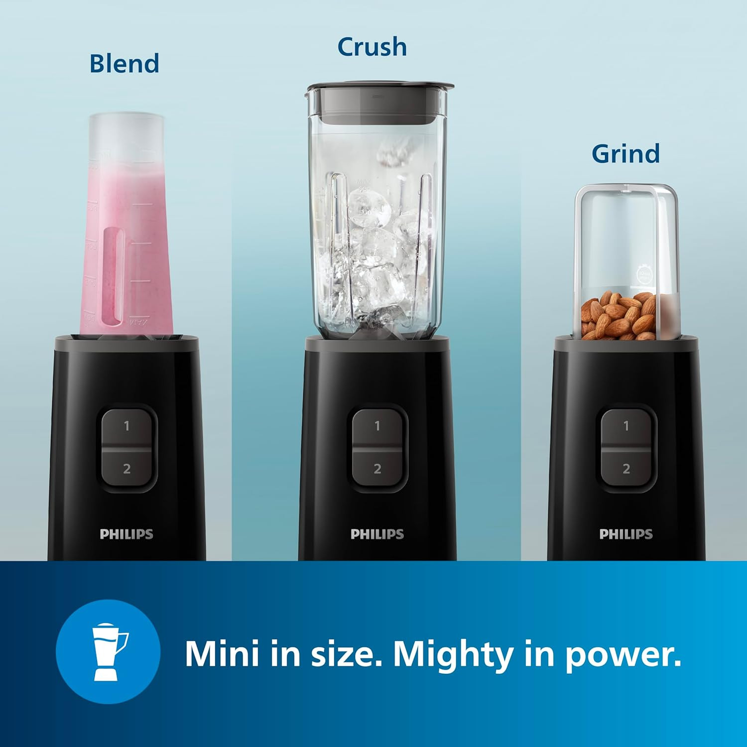 Philips HR2603/90 Mini Blender Mixer Grinder | Smoothie Maker | 350W Power | 3-Jar Capacity | With Variable Speed Control | Perfect for Smoothies, Mixing & More