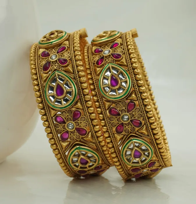 new ruby white design gold plated copper bangles