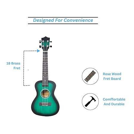 BLUEBERRY UK-50 Concert Ukulele Body made with Lindon and Mahogany Wood,Rosewood Fingerboard with Bag and 2 Picks - 23 Inch (GREEN)