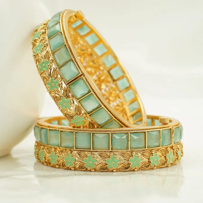 Traditional gold plated beautiful pista colour bangle for women