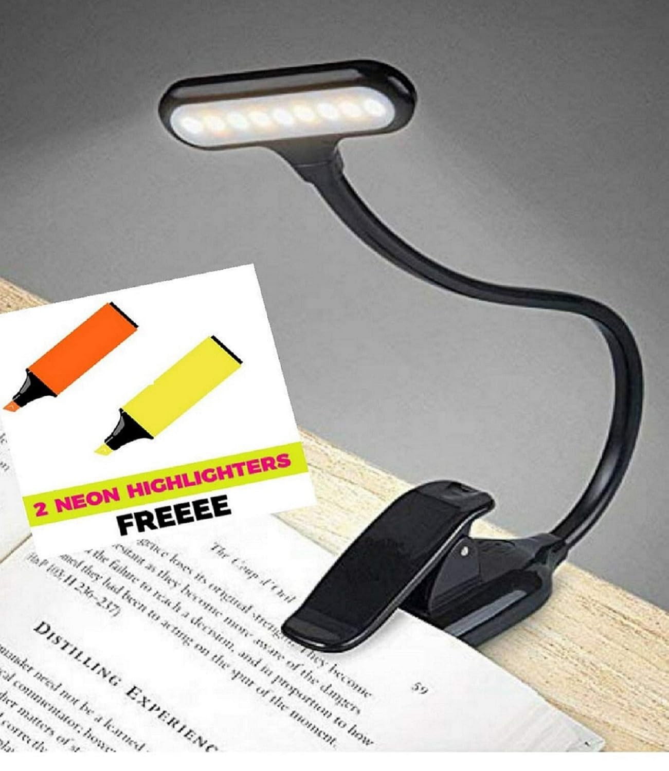 HOPOPOYE Book Reading Light with Clip - Book Light for Night Reading- Book lamp Light- Study Table Night Reading Lamp for Bed Side Rechargeable USB LED with 3 Modes for Laptop,Kindle,Stand - (Black)