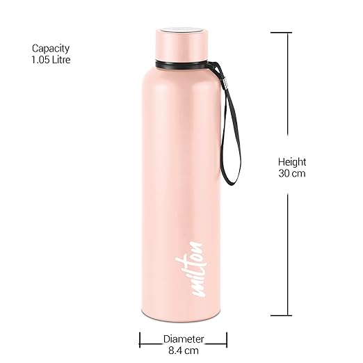 Milton Aura 1000 Thermosteel Bottle, 1.05 Litre, Beige | 24 Hours Hot and Cold | Easy to Carry | Rust & Leak Proof | Tea | Coffee | Office| Gym | Home | Kitchen | Hiking | Trekking | Travel Bottle Vis
