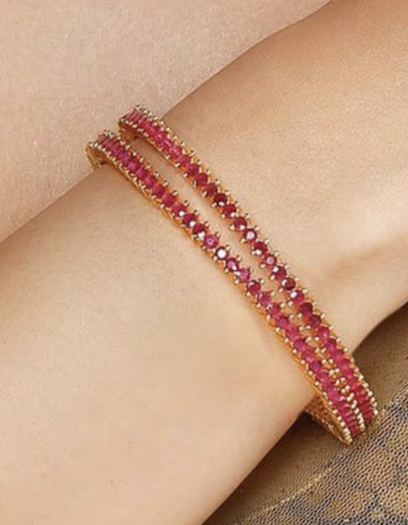 Traditional Handcrafted Gold Plated Round Ruby Beads Bangle set