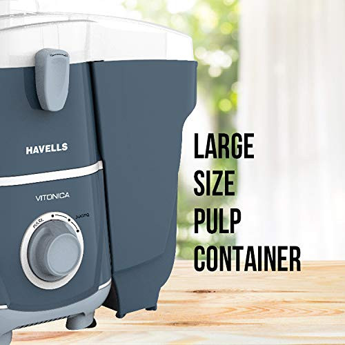 Havells Vitonica 500WattsJuicer Mixer Grinder with 3 Stainless Steel Jar, Large Size Pulp Container,Foldable Juicing Spout, 2 Yr Product & 5 Yr Motor Manufacturer Warranty (White & Blue)