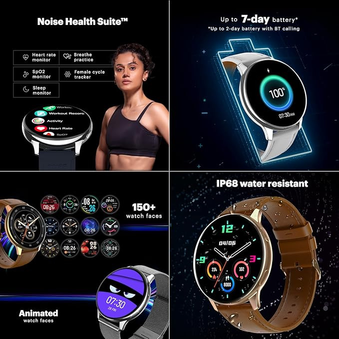 Noise Twist Round dial Smart Watch with Bluetooth Calling, 1.38" TFT Display, up-to 7 Days Battery, 100+ Watch Faces, IP68, Heart Rate Monitor, Sleep Tracking (Jet Black)