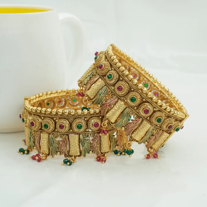 Ruby green design gold plated copper bangles