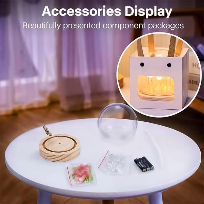 Desidiya Romantic Tulip Night Light – Elegant LED Ball Lamp with Wooden Base, Battery Powered for Home Decor, Soft Pink Glow, Ideal Gift for Loved Ones, 9 DIY Tulip Flowers