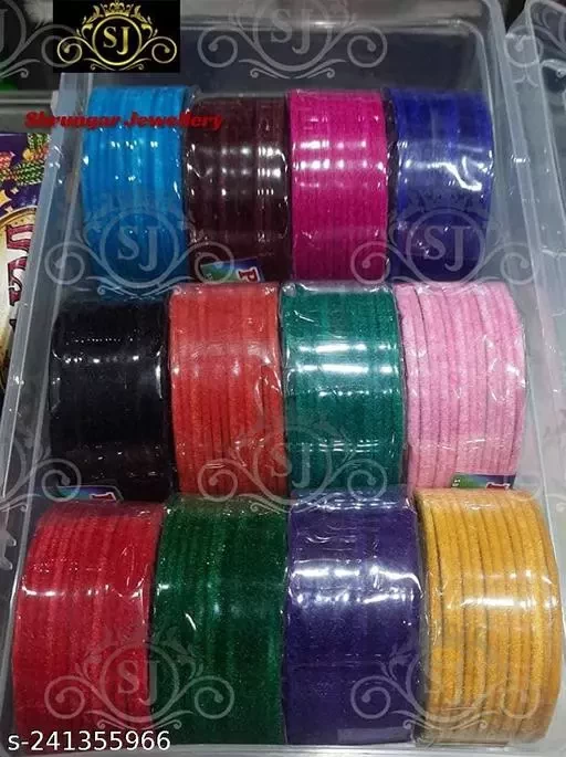 Sakshi Multi Color 12 Plain Velvet Bangles Set for Girls & Women (12 Bangles in Each Color)