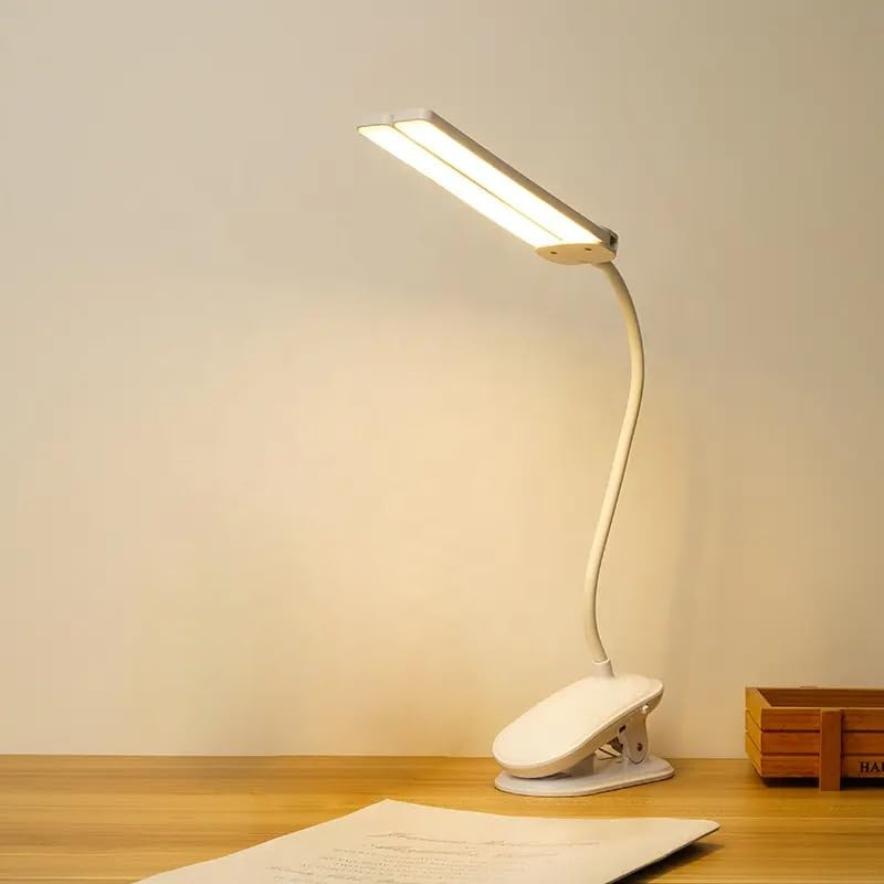 RATAVA 3 Colour Mode LED Table lamp Folding Neck Reading Light Rechargeable led Reading Light Study Lamp for Students, Night Light for Study Room 1pc (Desk Lamp with Clip)