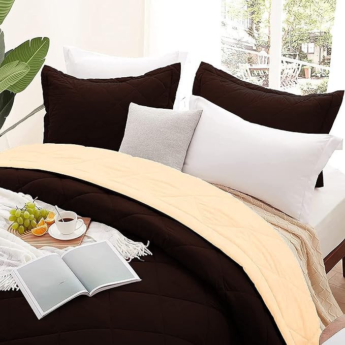 AEROHAVEN 220 GSM Microfiber All-Weather Solid Reversible Comforter AC Quilt Blanket - (Double-90 x100, Coffee Brown and Beige)