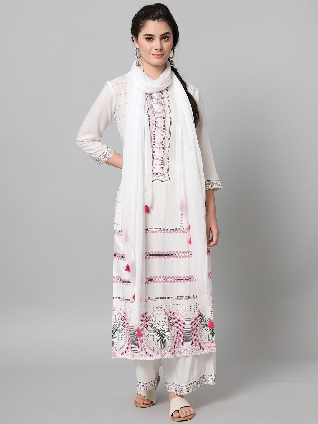 White block printed kurta palazzo set