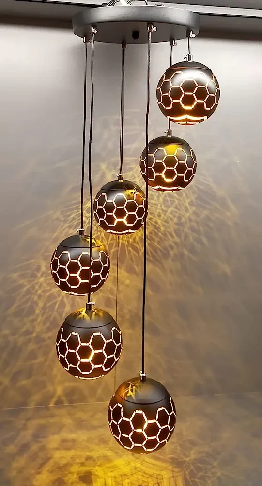 Swanart Adjustable Hanging Height Light Fixture with Carving Shade Metal Modern Pendant Light for Kitchen Island Dining Room Bedroom, Living Room, Black