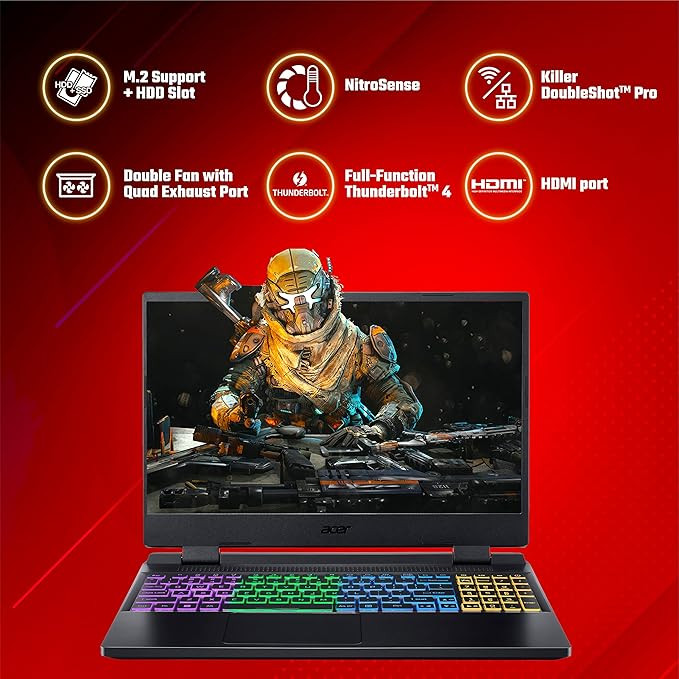 Acer Nitro 5 12th Gen Intel Core i5 Gaming Laptop with 39.62 cm (15.6") FHD IPS Display (Windows 11 Home/16 GB RAM/512 GB SSD/RTX 3050 Graphics/144 Hz/RGB Backlit), AN515-58, 2.5 KG