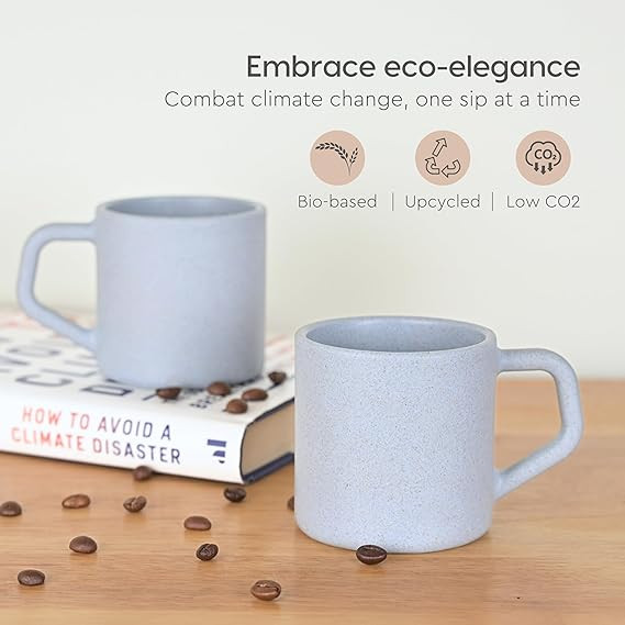 Eha Earth-Friendly Comfy Coffee Cup Set of 6 | 200 ml | Made with Rice Husk & Bamboo Fibers | Microwave Safe | for Hot & Cold Coffee Mug, Tea & Milk | Natural Matte Finish | Multicolor