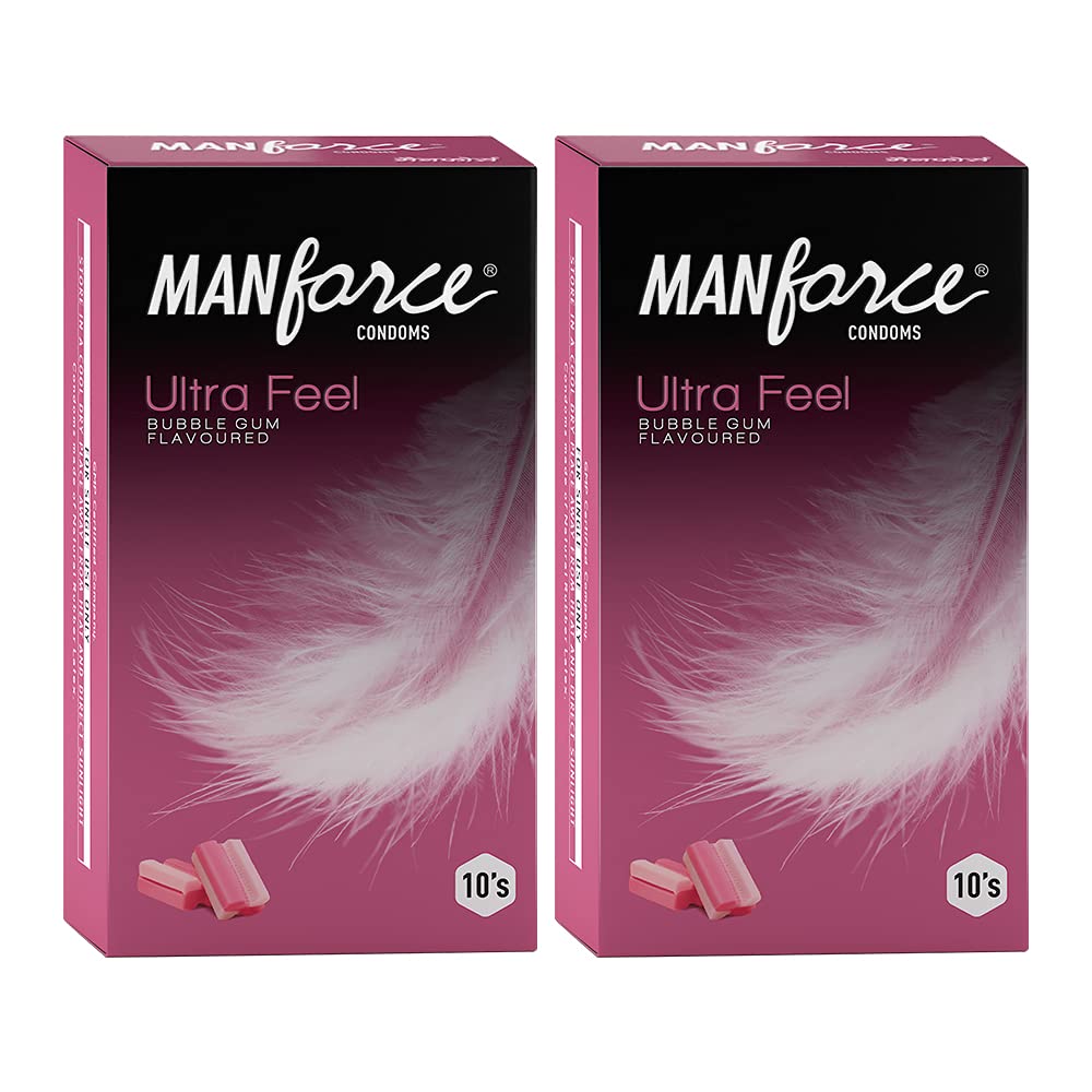 Manforce Ultra Feel Super Thin Bubblegum Flavoured Condoms for Men| 0.05mm Thinness| Smooth & Natural Feel| India’s No. 1* Condom Brand| Lubricated Latex Condoms