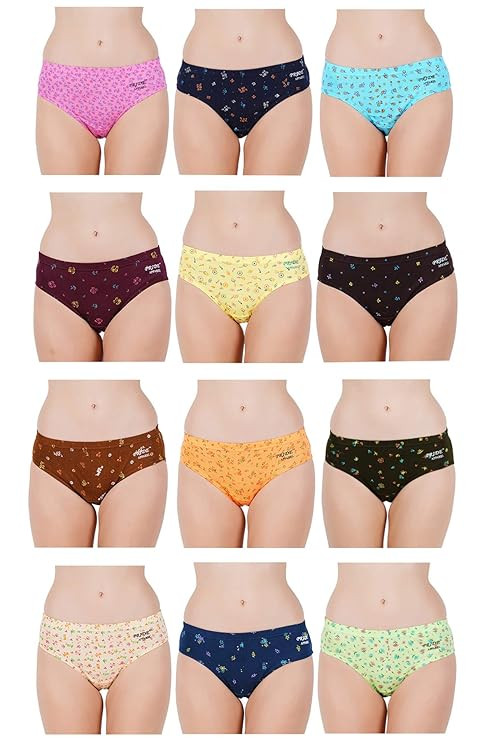 Pride Apparel Cotton Dark Multi Color Cotton Hipster Panties Briefs fo Women -Pack of 12 (AV-LGT-DRK-12)