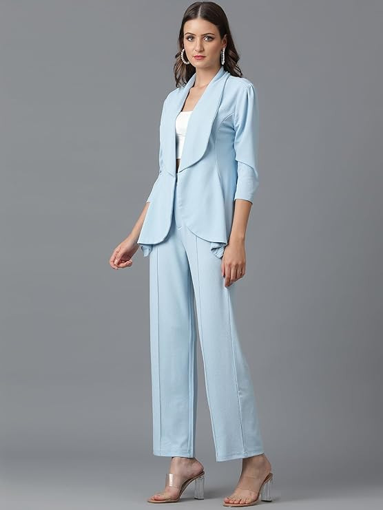 KOTTY Women's Solid Relaxed Fit 3/4 Sleeve Co-ord Blazer and Trouser Set.