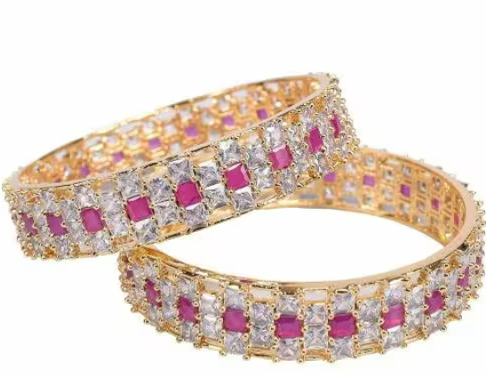 Beautiful rose Gold Plated stone Studded Bangles set