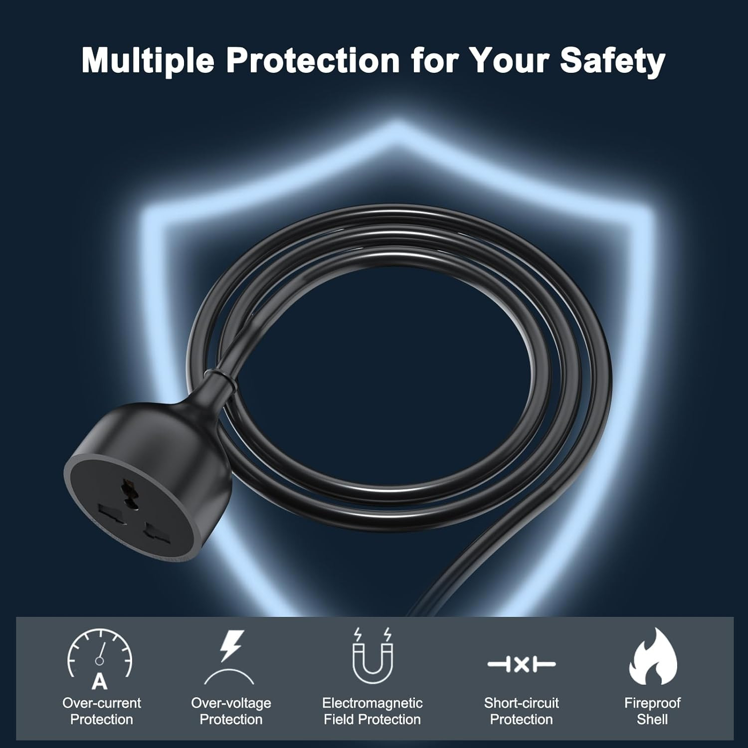 Hoteon Extension Board with 10 Meters Heavy Duty Long Wire Cord, Single Outlet Socket 2500W 10A Expandable Electric Extension, 3 Pins Extension Cord for Indoor Outdoor Use (10M/ Black)-1PCS