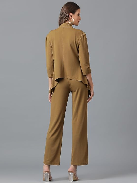 KOTTY Women's Solid Relaxed Fit 3/4 Sleeve Co-ord Blazer and Trouser Set.