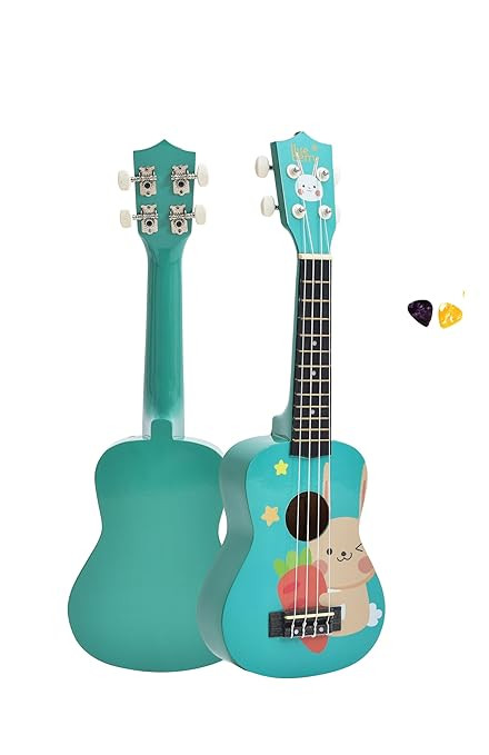 BLUEBERRY UK-42-BUNNY Soprano Ukulele Aquila String Body Sapele and Mahogany, Gloss Finish With Bag and 2 Picks - 21 Inch (Bright Teal)