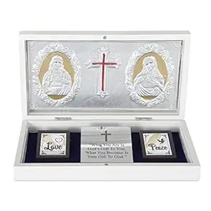 INTERNATIONAL GIFT Silver Coated Jesus God Idol with Charan Paduka | Devotional Prayer Box (13H X 21W X 11.5L Centimeters)