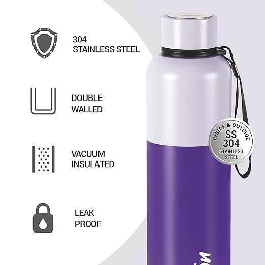 Milton Ancy 1000 Thermosteel Water Bottle, 1.05 Litre, Violet | 24 Hours Hot and Cold | Easy to Carry | Rust Proof | Tea | Coffee | Office| Gym | Home | Kitchen | Hiking | Trekking | Travel