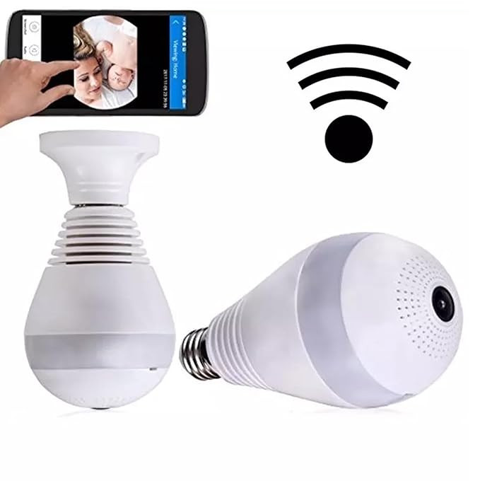 DDLC Bulb Camera 1080P WiFi Security Camera, Full HD Video and Audio Recording, 360v Degrees Panoramic Camera for Home, Office Surveillance, Motion Detection/Light Vision/Alarm and Support 64Gb