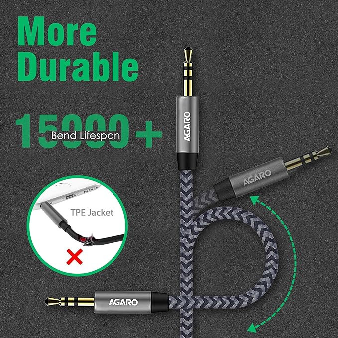 AGARO 3.5mm Male to Female AUX Cable 7.5M,Silver,Black