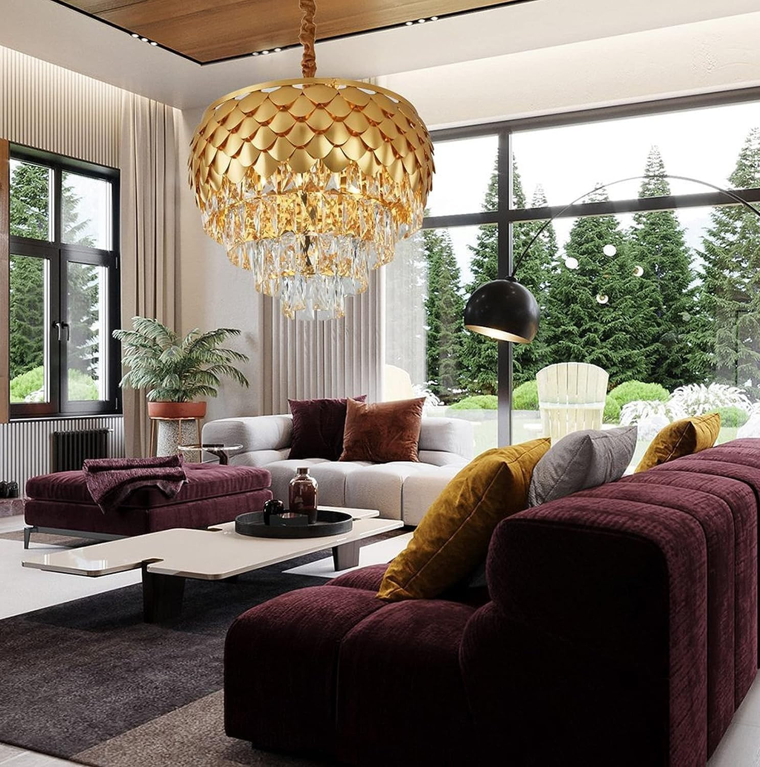 SHRI MAHAL ANTIQUES 400 MM Crystal Big Size Jhumar Ceiling Light for Living Room/Hall/Bed Room etc. Chandelier Ceiling Lamp (Gold, Clear)