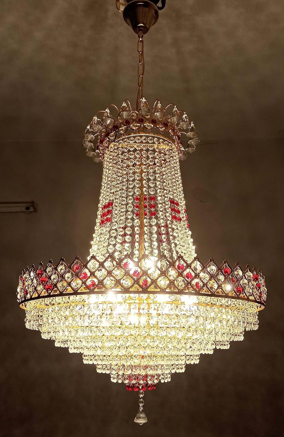 SHRI MAHAL ANTIQUES Crystal Chandelier for Living Room Bedroom Office Jhoomar Glass Crystal Big Size Jhumar Modern Ceiling Light (Size: 57 x 57 x 120 CM)