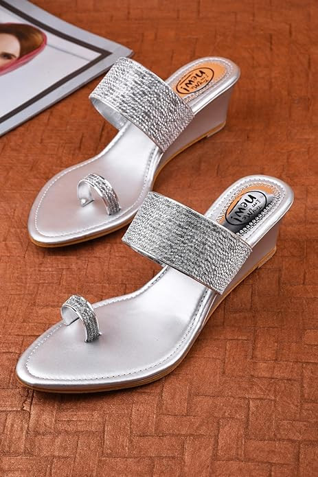 SilverArrow Women's Sienna Glow Heeled Wedge Heel |Fashion Sandals |Strapless | Perfectly Designed for Casual outings and Parties