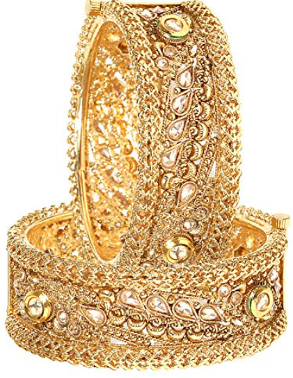 Handcrafted Gold-Plated Stone Studded with moti Bangles