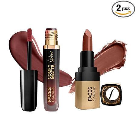 FACES CANADA Comfy Matte Wow Liquid Lipstick - Cocoa Crush 07 (3.8ml) & Comfy Matte Velvet Touch Lipstick - Cocoa Truffle 06 (4.2g)| One Swipe Application | Highly Pigmented |Hydrating Lips | Smooth A