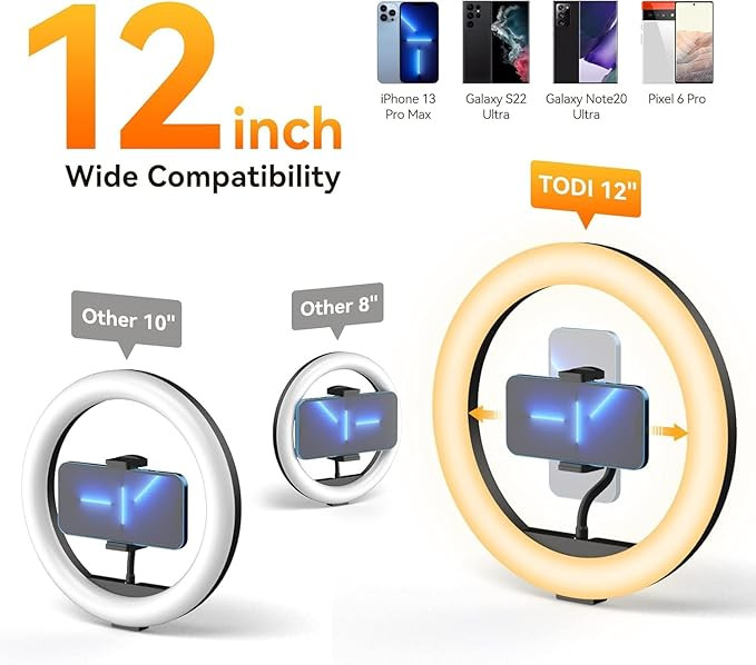 Roll over image to zoom in Action Pro 12" Ring Light with 63" extendable Tripod Stand, Selfie Ring Light with Phone Holder and Remote, Dimmable LED Ring Light & Selfie Stick Bluetooth Shutter